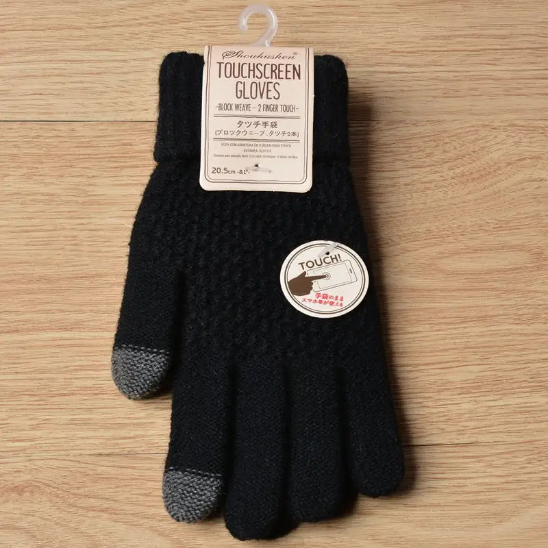 Women's Wool Knitted Gloves Autumn Winter Thick Warm Gloves Plush Inside Solid