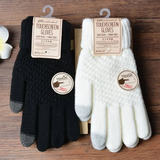 Women's Wool Knitted Gloves Autumn Winter Thick Warm Gloves Plush Inside Solid