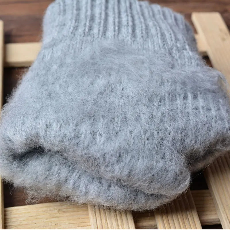 Women's Wool Knitted Gloves Autumn Winter Thick Warm Gloves Plush Inside Solid