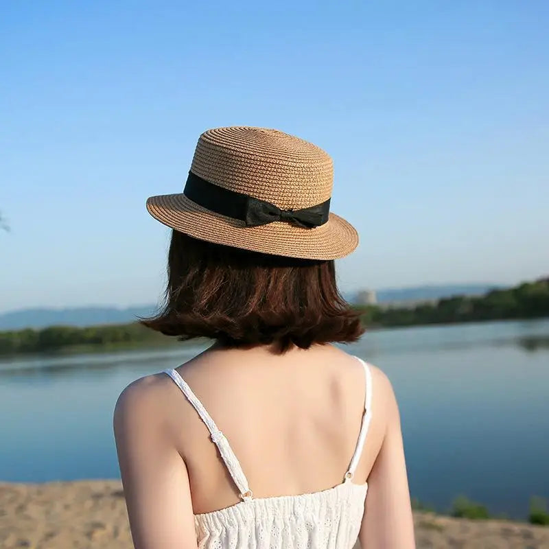 Hat Female Casual Lady Women Flat Brim Straw Cap Girls