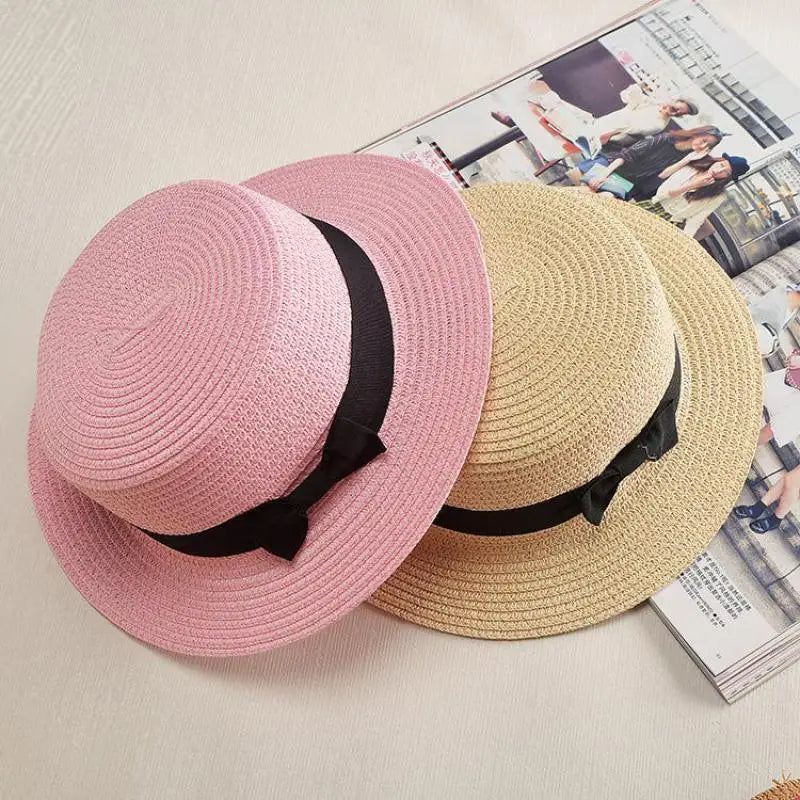 Hat Female Casual Lady Women Flat Brim Straw Cap Girls