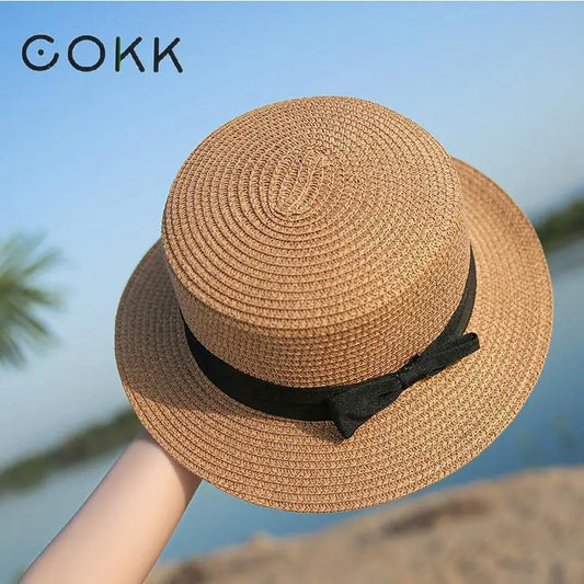 Hat Female Casual Lady Women Flat Brim Straw Cap Girls