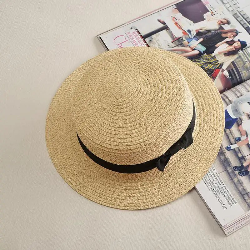 Hat Female Casual Lady Women Flat Brim Straw Cap Girls