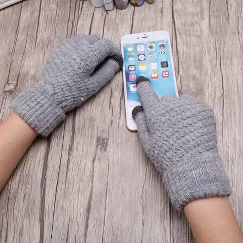 Women's Wool Knitted Gloves Autumn Winter Thick Warm Gloves Plush Inside Solid