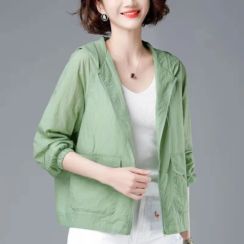 Women's Spring Jacket 2024 All-Match Jackets Hooded Thin Sunscreen Coat