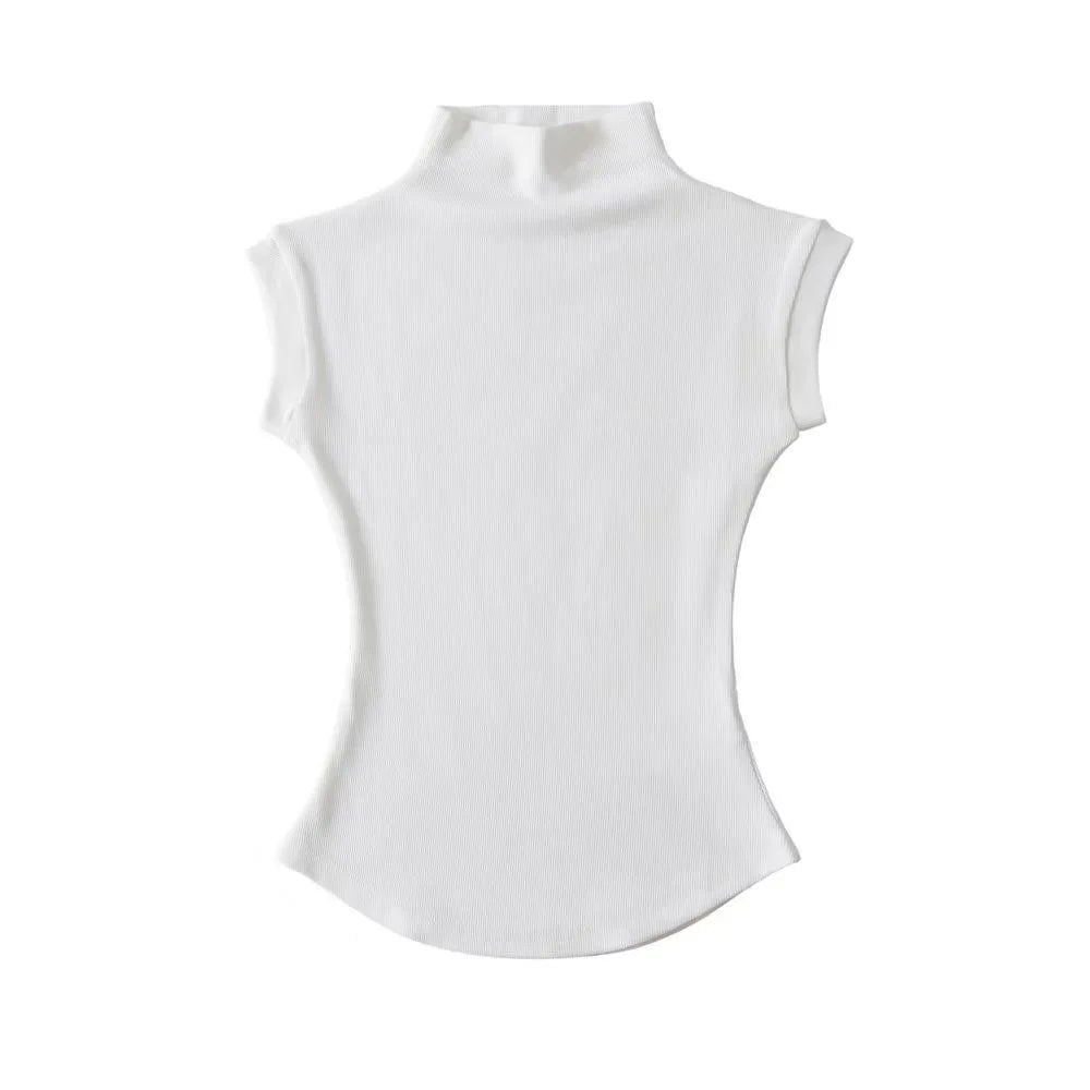 Women's Sleeveless Turtleneck Tops Summer Stretch Slim Fit Short Sleeve