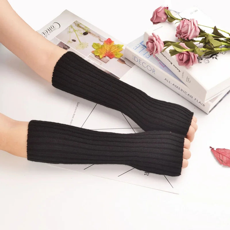 Winter New Women Fashion Gloves Warm Soft Arm Sleeve Fingerless Mitten Mittens Adult Colors Knitted Arm Warmer Female Gloves