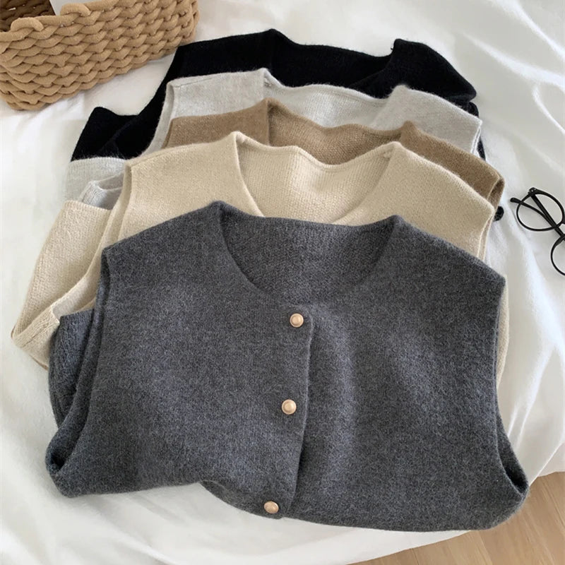 Autumn New Women Cardigan Korean Elegant Knitted Sleeveless Female Casual Sweater