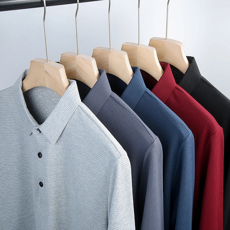 Men's Business Casual Polo Long Sleeve T-shirt Summer Comfortable Solid Cotton Top