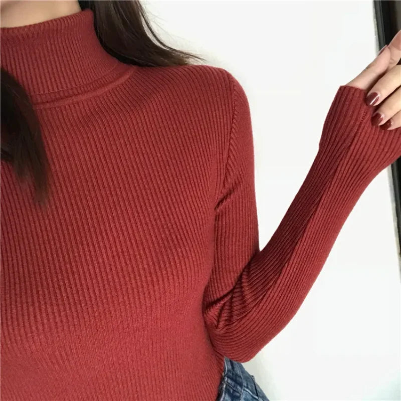 2024 Autumn Winter Thick Sweater Women Knitted Ribbed Pullover Sweater