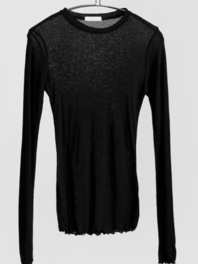 High Quality Plain T-Shirt Women Cotton Elastic Basic T-shirts Female Casual Tops Long Sleeve