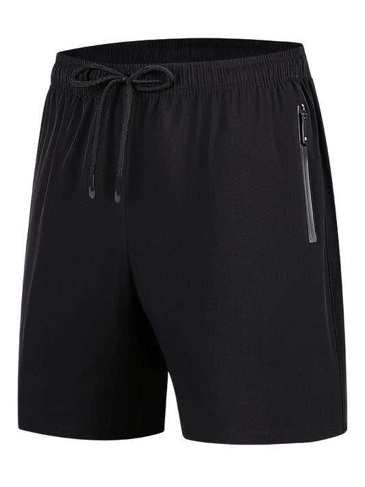 Men's Drawstring Quick Dry Shorts For Running, Breathable With Zipper Pockets, Fitness