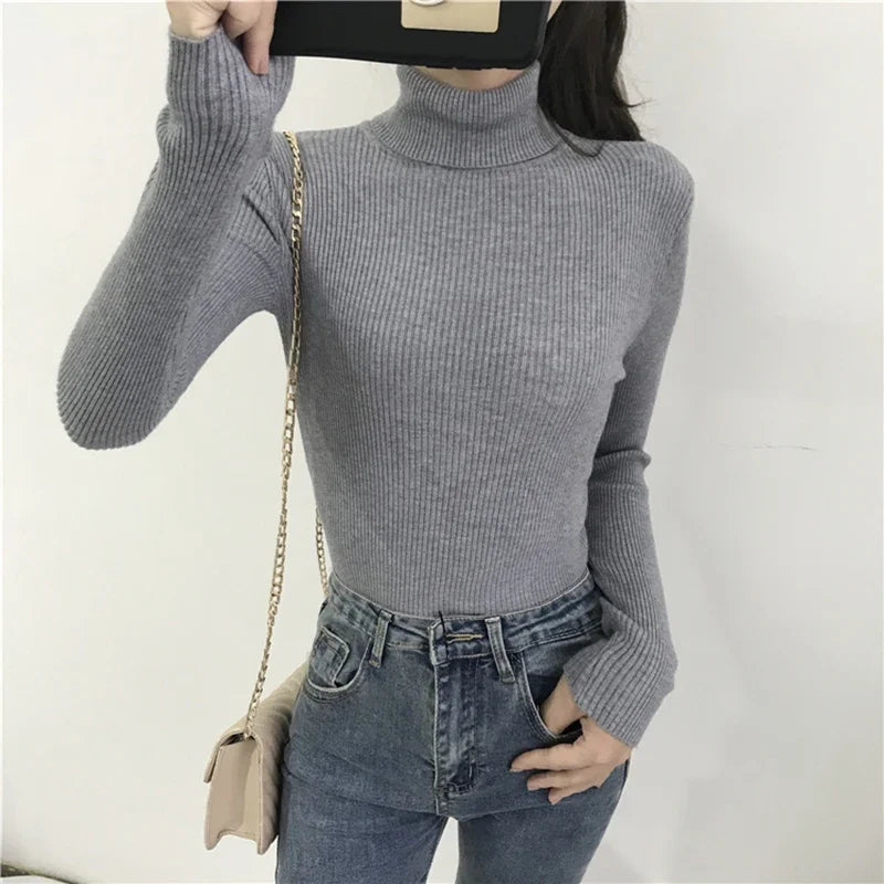 2024 Autumn Winter Thick Sweater Women Knitted Ribbed Pullover Sweater