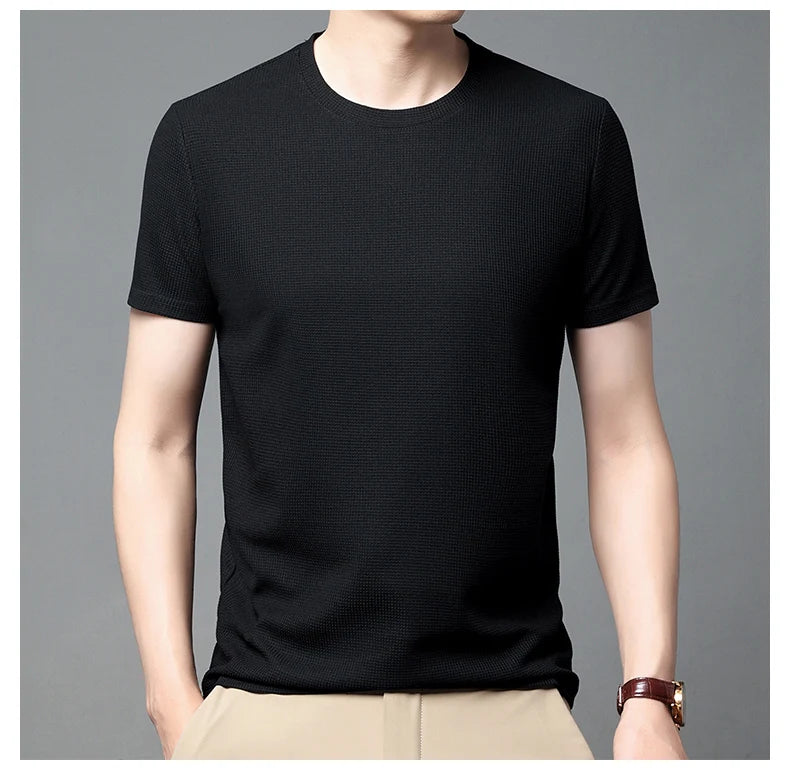 Short sleeved Polo short sleeved Waffle Solid polo fashion splicing men's