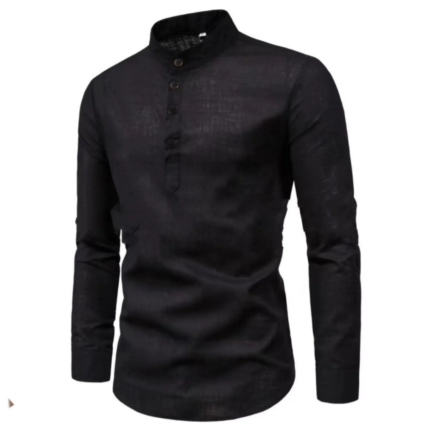 Casual Men Loose Shirt Autumn Shirt Fashion Stand Up Collar Cotton Long Sleeve