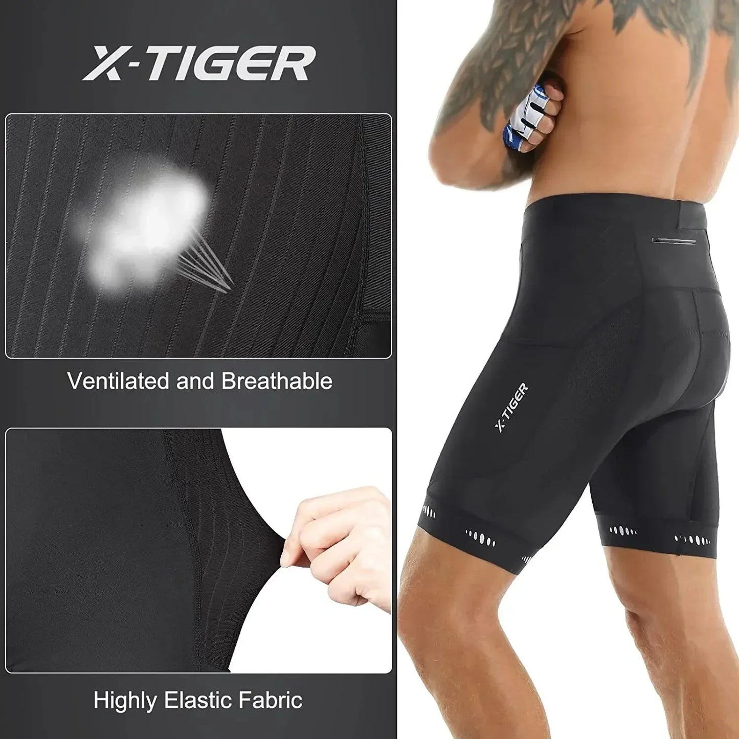 Men Cycling Shorts with Back Pocket Gel Padded Breathable MTB Bike Shorts