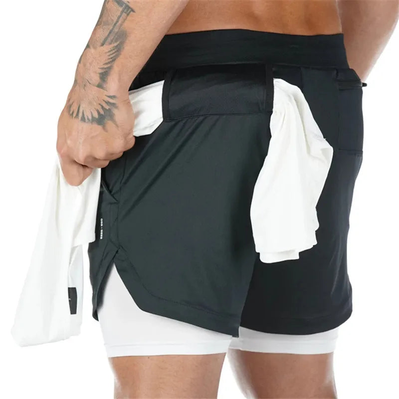 2023 Camo Running Shorts Men 2 In 1 Double-deck Quick Dry GYM Sport Shorts