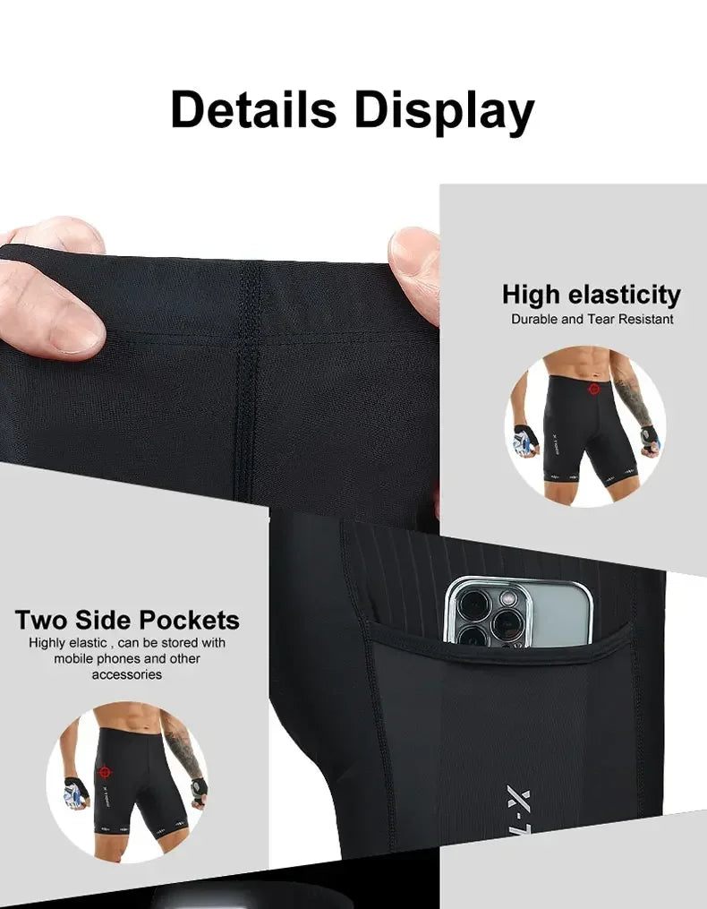 Men Cycling Shorts with Back Pocket Gel Padded Breathable MTB Bike Shorts