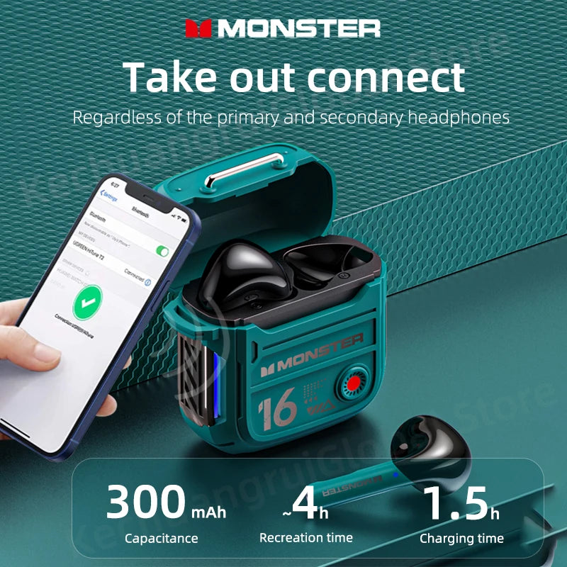 Monster Bluetooth 5.3 Earphones Mechanical Design Wireless Headphones Gamer