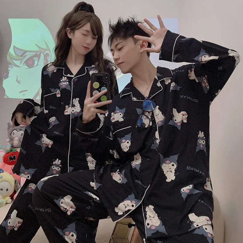 50% OFF Couple Pyjamas Autumn New Cotton Long Sleeve Pyjama Pants Set Men's and Women's Cartoon Sanrio Loungewear