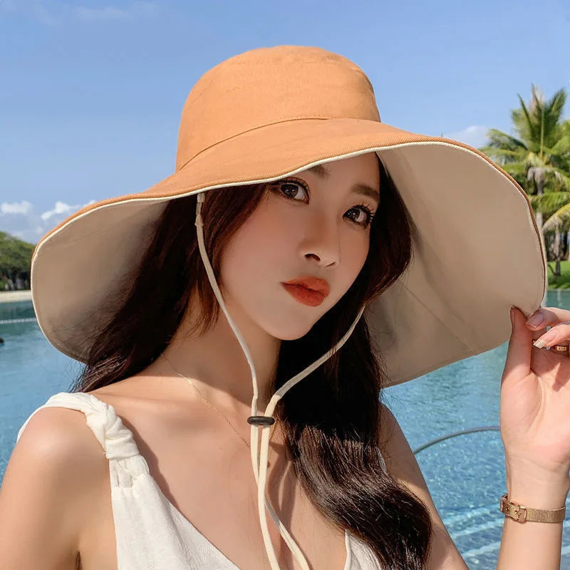 Women Anti-UV Protection Hiking Fisherman Cap Fold Summer Solid Beach Hat Double sided Sun hat