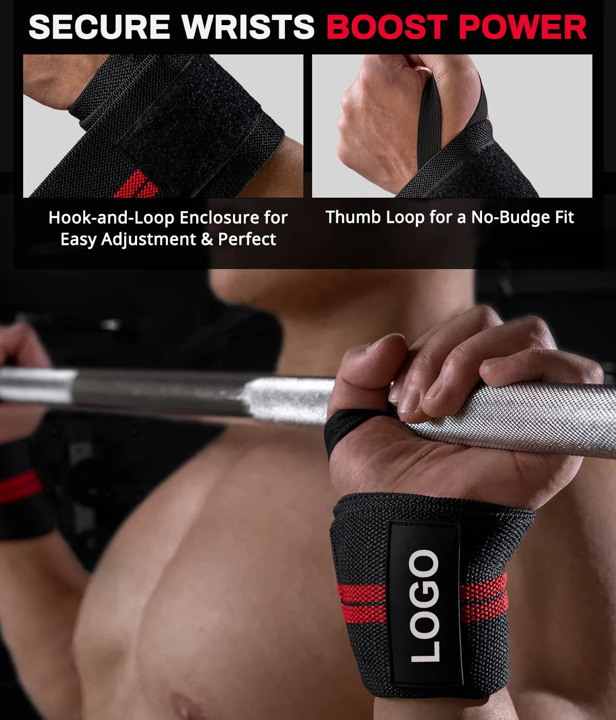 Extra Strength Weight Lifting Wrist Support Brace Straps - 1 Pair