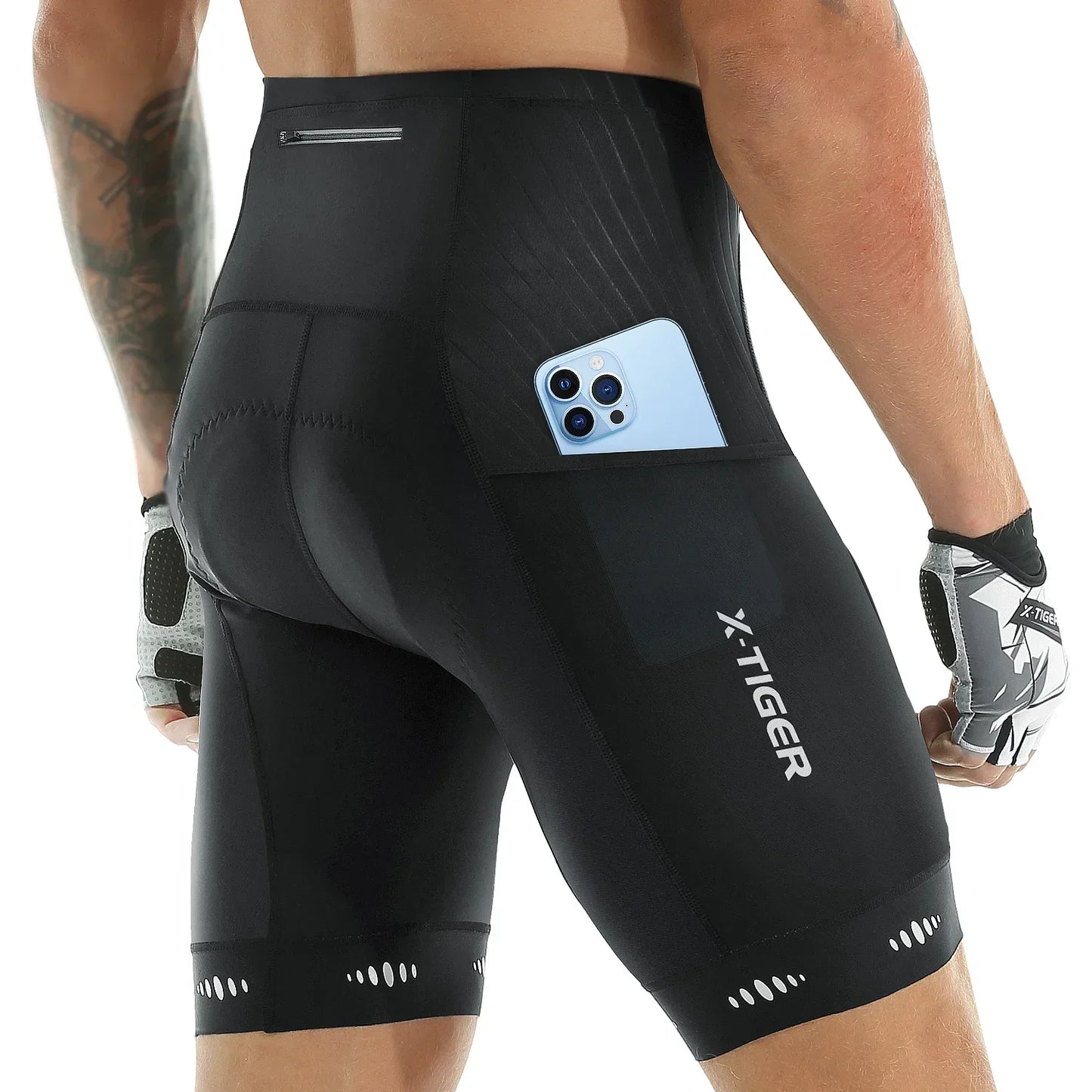 Men Cycling Shorts with Back Pocket Gel Padded Breathable MTB Bike Shorts