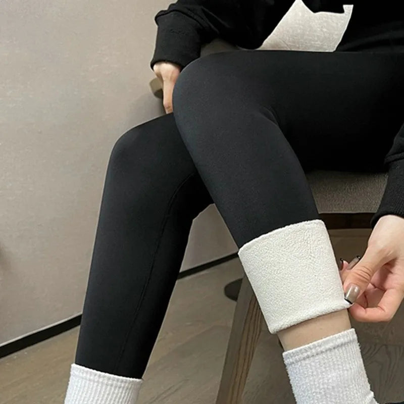 Winter Thermal Pants For Woman Lamb Leggings High Waist Extra Thick Wool Tights Pants