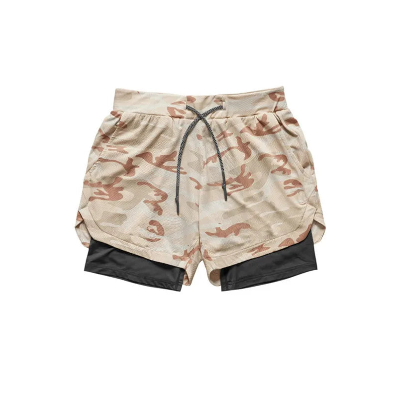 2023 Camo Running Shorts Men 2 In 1 Double-deck Quick Dry GYM Sport Shorts