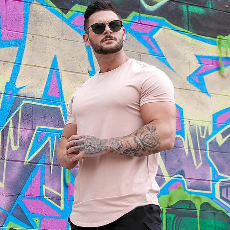 Men's Athleisure Workout short sleeve T-shirt High Quality cotton Men T-shirt