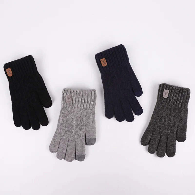 Men's Winter Touchscreen Gloves - Fleece-Lined Knitted Warmth with Cold Weather Protection