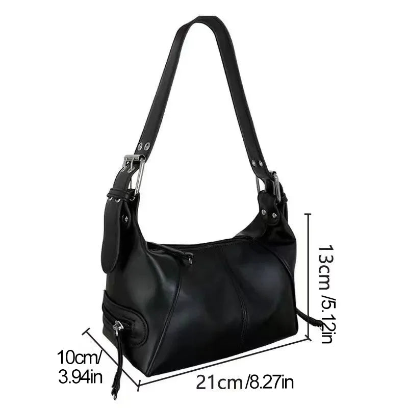 Women Trendy Motorcycle Handbag Minimalist Shoulder Purse For Girls Street Wear