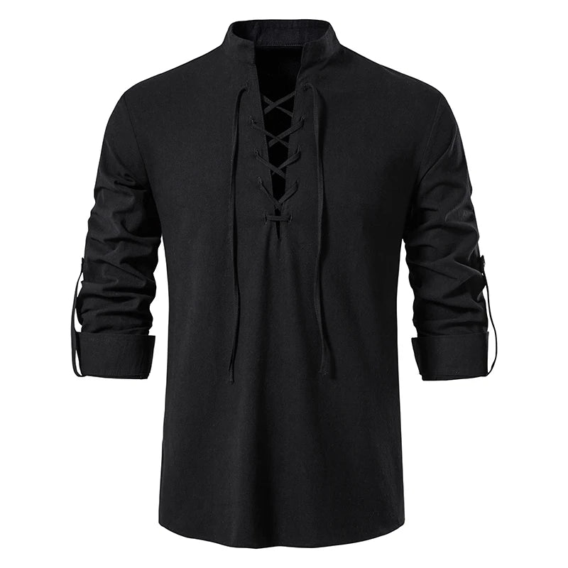 Men's Casual Blouse Cotton Linen Shirt Tops Long Sleeve Tee Shirt