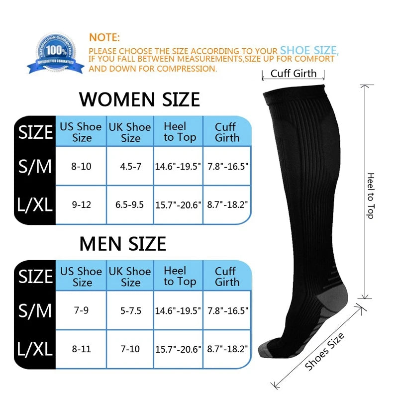 Unisex Compression Sports Socks for Hiking, Running & Training - High-Performance Elastic Support