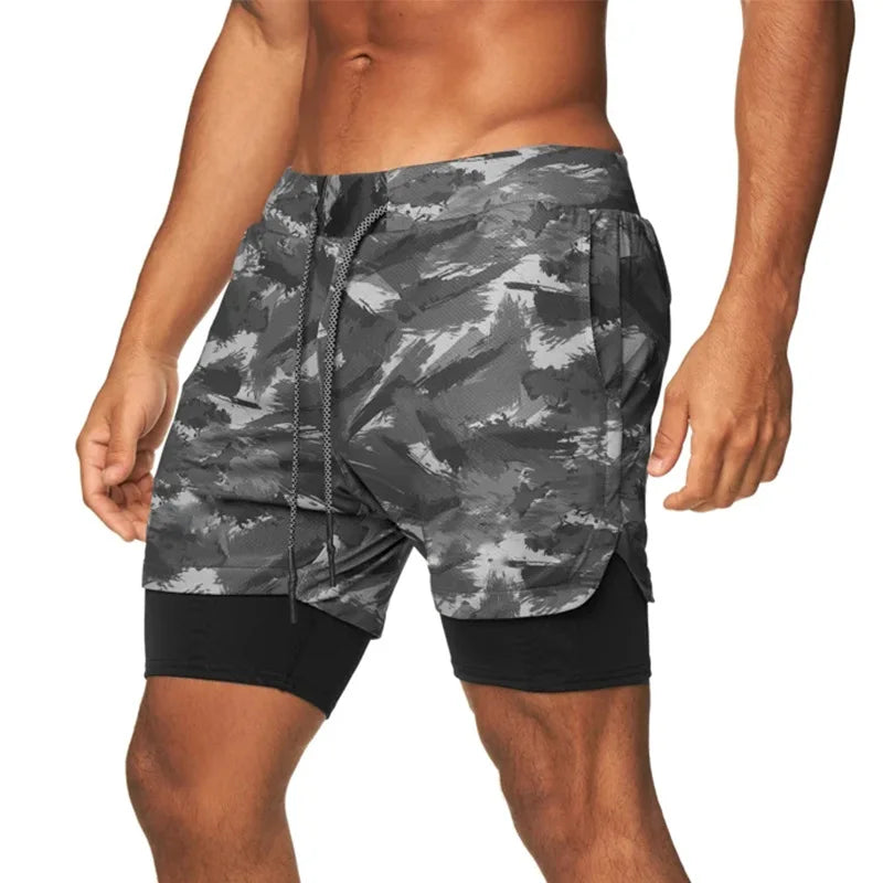 2023 Camo Running Shorts Men 2 In 1 Double-deck Quick Dry GYM Sport Shorts