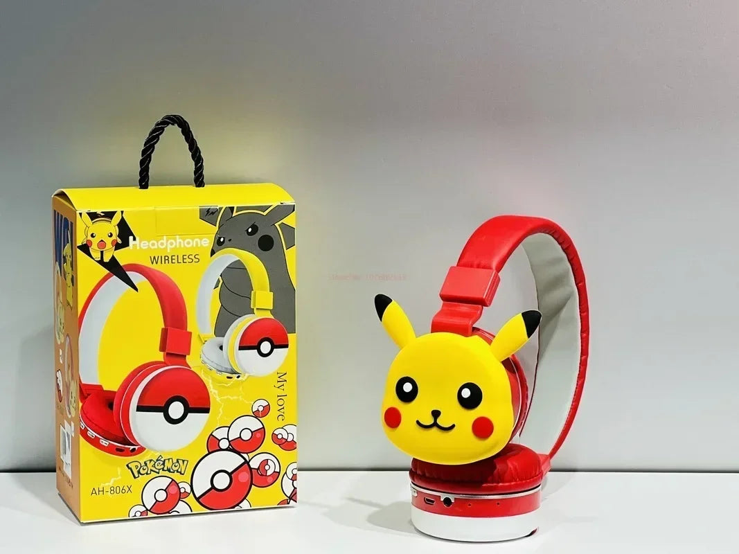 Anime Pokémon Pikachu Bluetooth Headphone Wireless Headsets Cartoon Stereo Headset Earphone