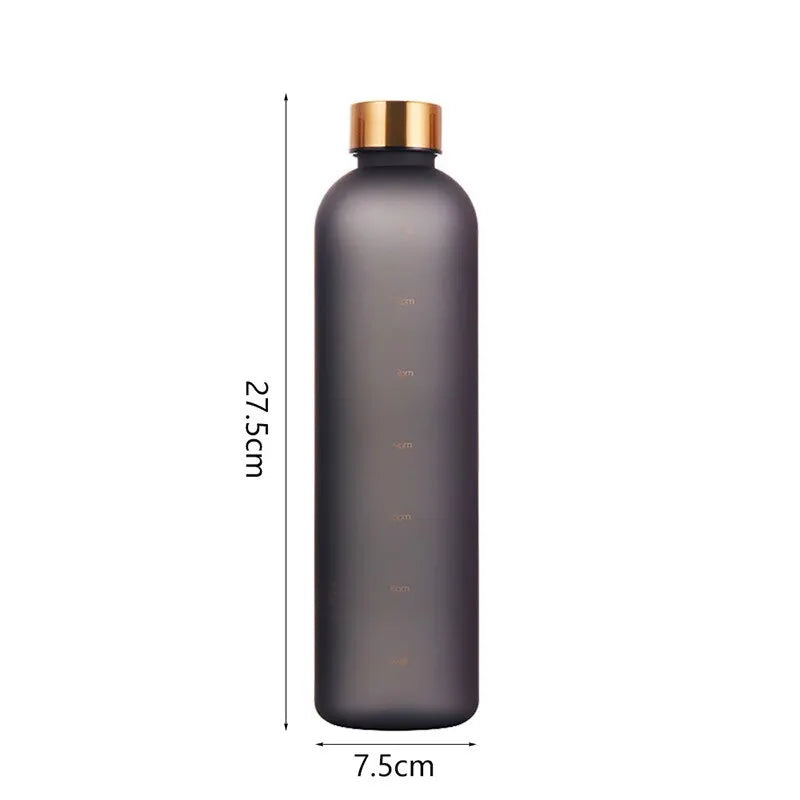 1L Bottle With Time Marker 32 OZ  Fitness Sports Outdoors Travel Leakproof BPA Free Frosted Plastic