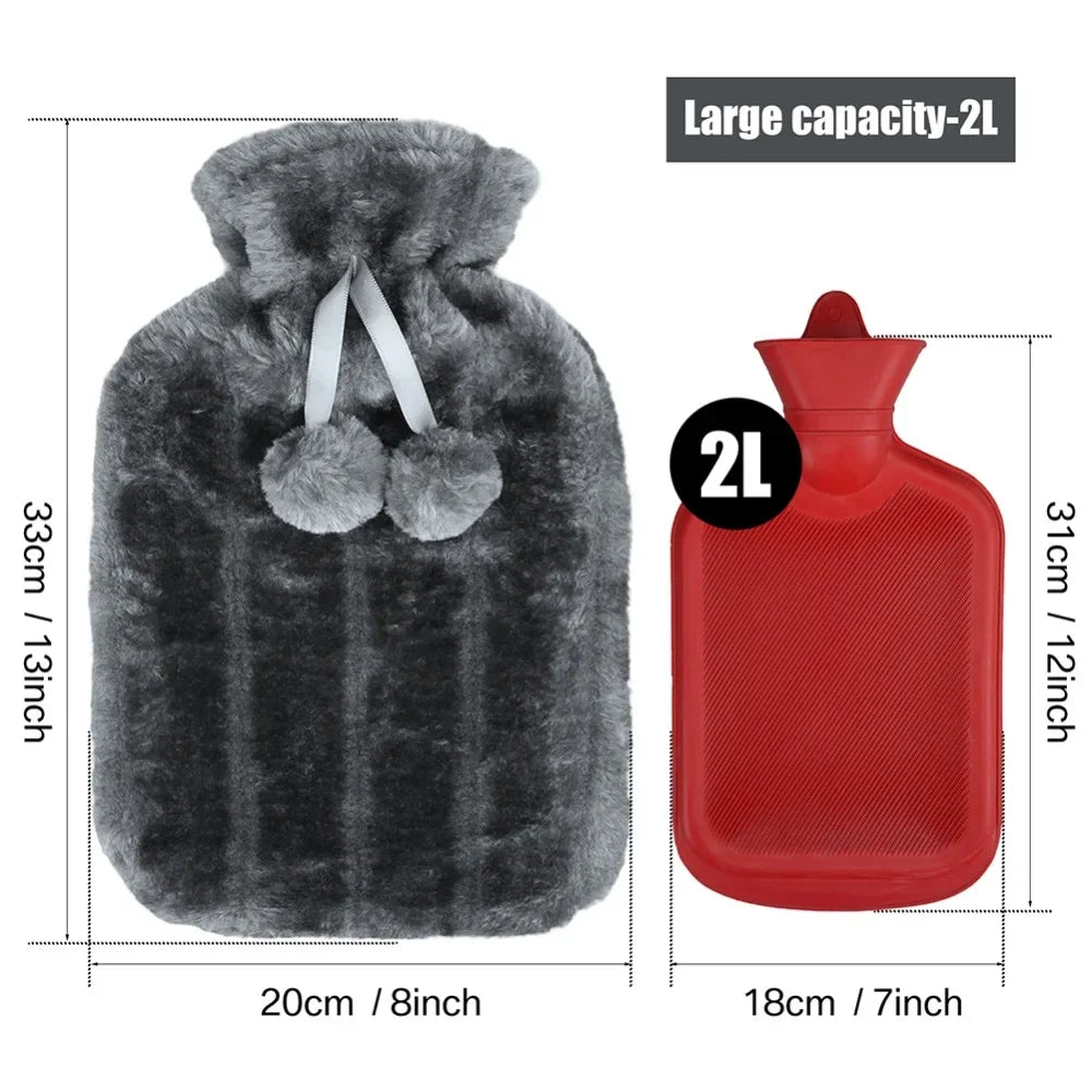 2000ml Large Hot Water Bag with Thickened Plush Cover Hand Warmer