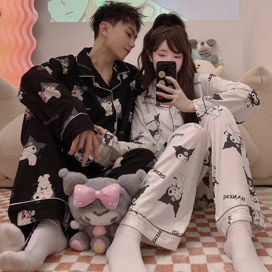 50% OFF Couple Pyjamas Autumn New Cotton Long Sleeve Pyjama Pants Set Men's and Women's Cartoon Sanrio Loungewear