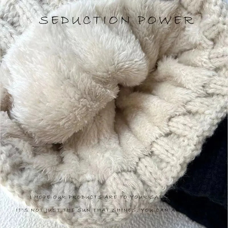 Women Fur Pompom Thick Plush Cap Solid Colour Ladies Warm