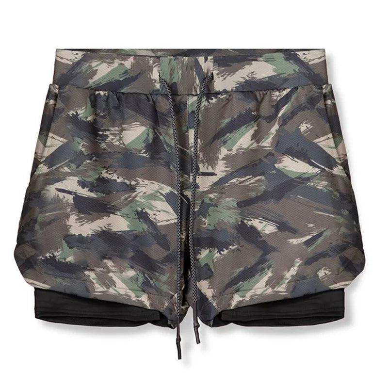 2023 Camo Running Shorts Men 2 In 1 Double-deck Quick Dry GYM Sport Shorts