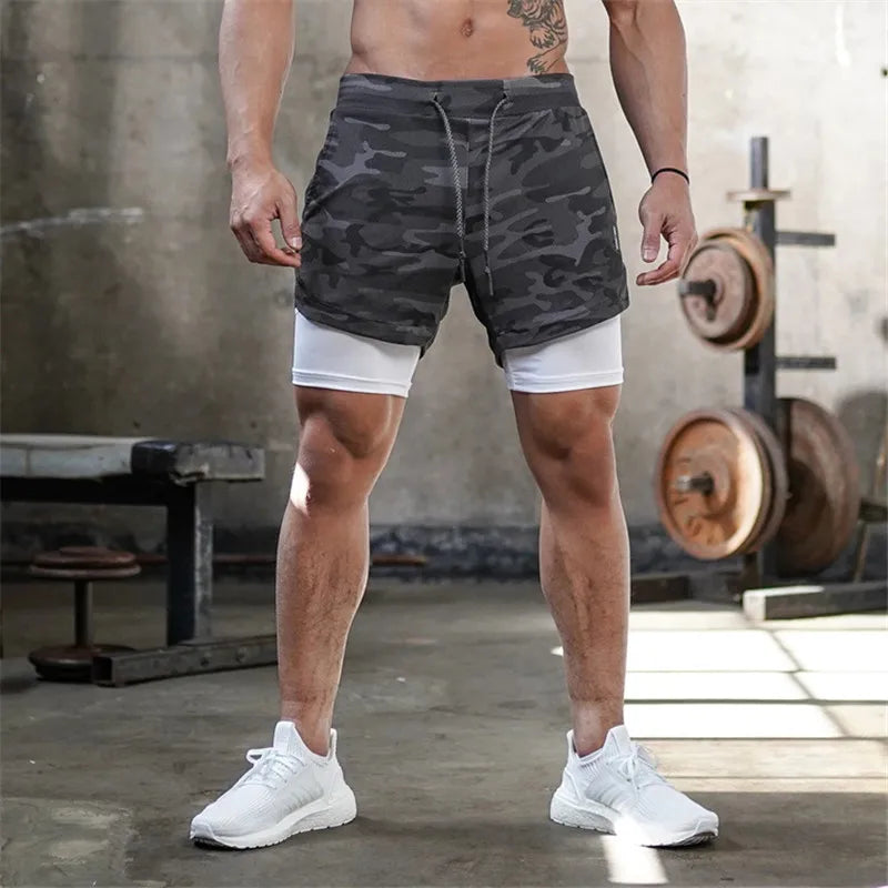 2023 Camo Running Shorts Men 2 In 1 Double-deck Quick Dry GYM Sport Shorts