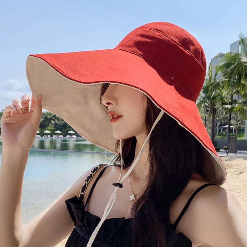 Women Anti-UV Protection Hiking Fisherman Cap Fold Summer Solid Beach Hat Double sided Sun hat