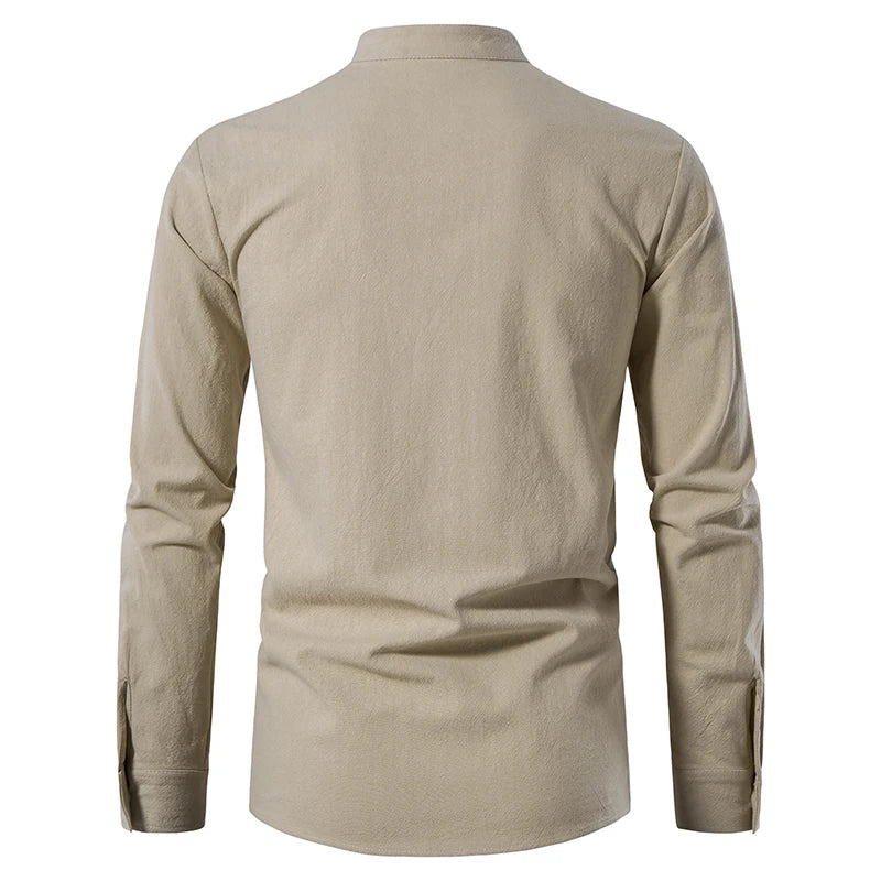 Men's Casual Blouse Cotton Linen Shirt Tops Long Sleeve Tee Shirt