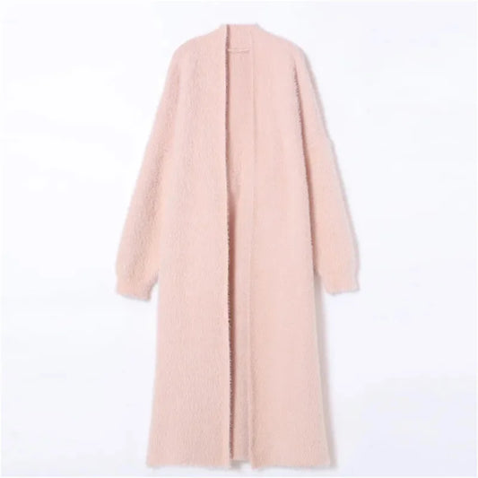 Loose Knee Length Thickened Pure Imitation Mink Fleece Knitted Sweater