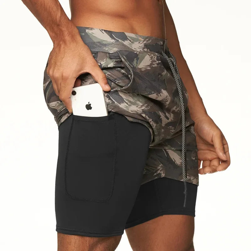 2023 Camo Running Shorts Men 2 In 1 Double-deck Quick Dry GYM Sport Shorts