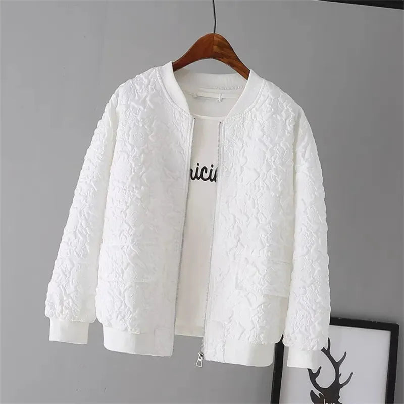 New Korean Spring Casual White Jacket Top Female Zipper Jackets Fashion