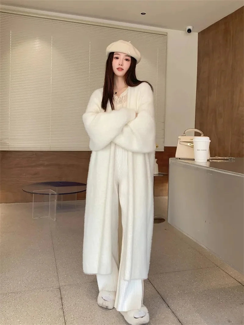 Loose Knee Length Thickened Pure Imitation Mink Fleece Knitted Sweater