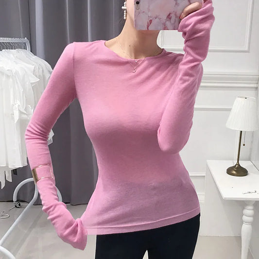 Women T-Shirt Long Sleeve Korean Style Slim Basic Elasticity T-shirts Top Women's Clothing