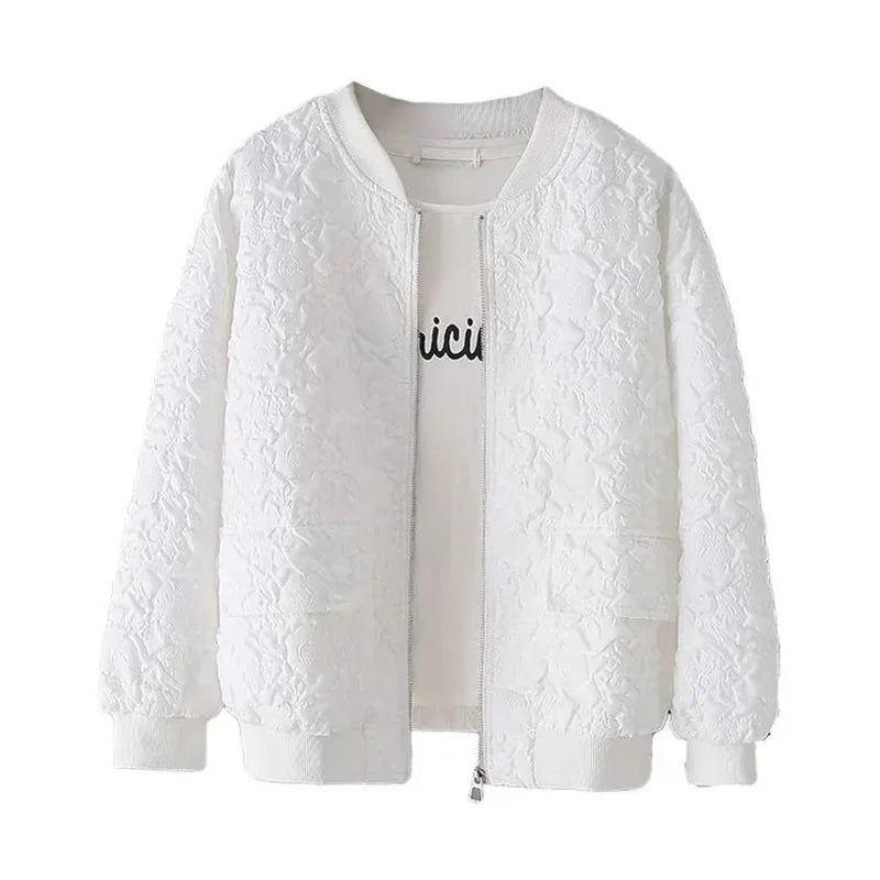 New Korean Spring Casual White Jacket Top Female Zipper Jackets Fashion